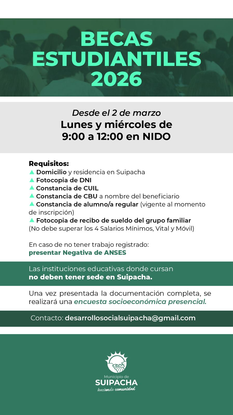 Suipacha: El municipio abre la inscripción a las Becas Estudiantiles para el 2026