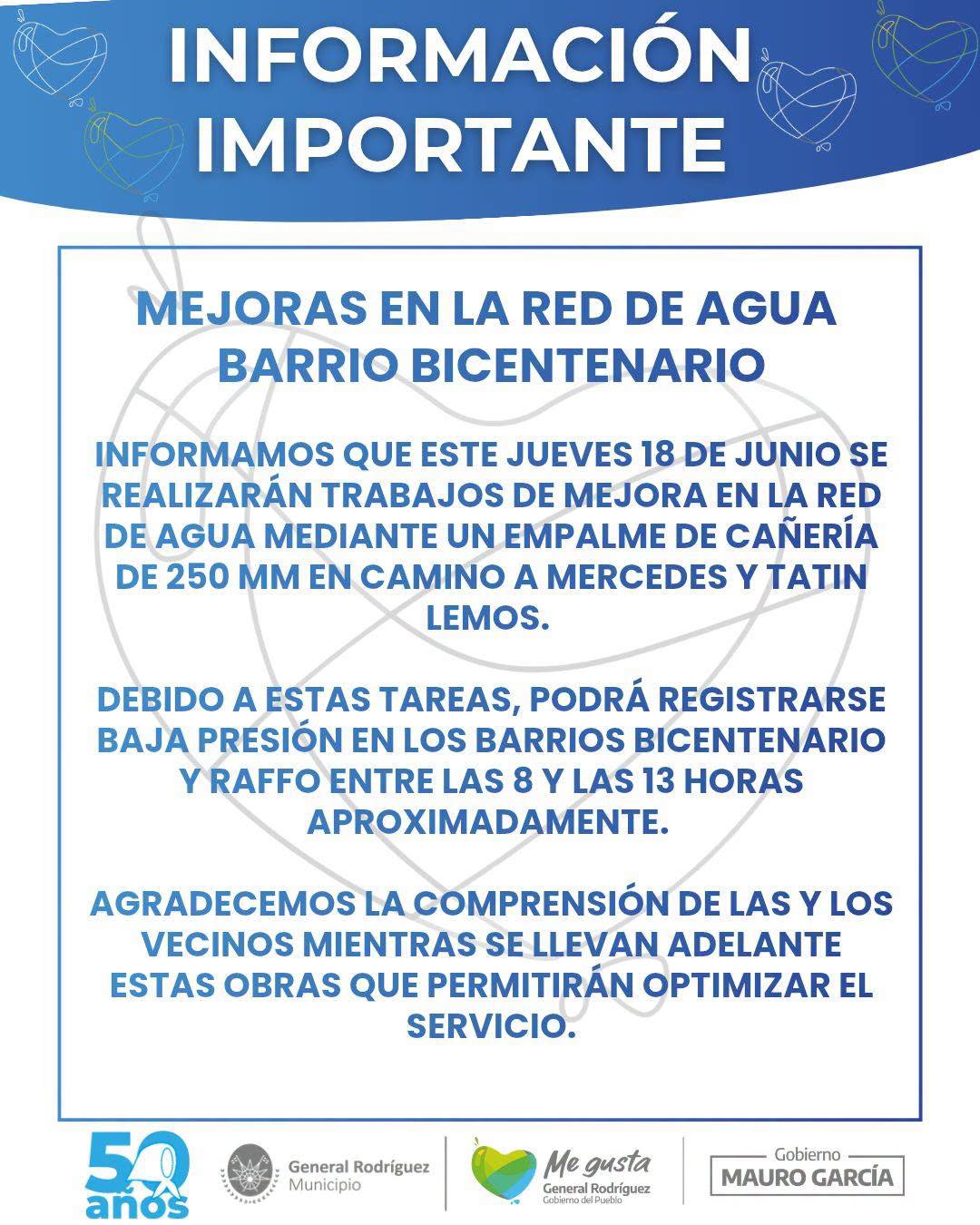 General Rodríguez: Mejoras en la red de agua